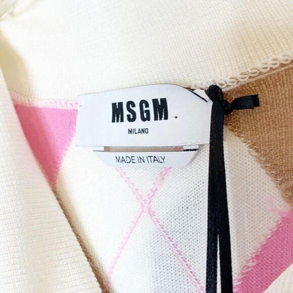 MSGM Argyle Checked The Finicky Filly Pullover Wool Cut Out Sleeve Sweater M NEW - Picture 8 of 11
